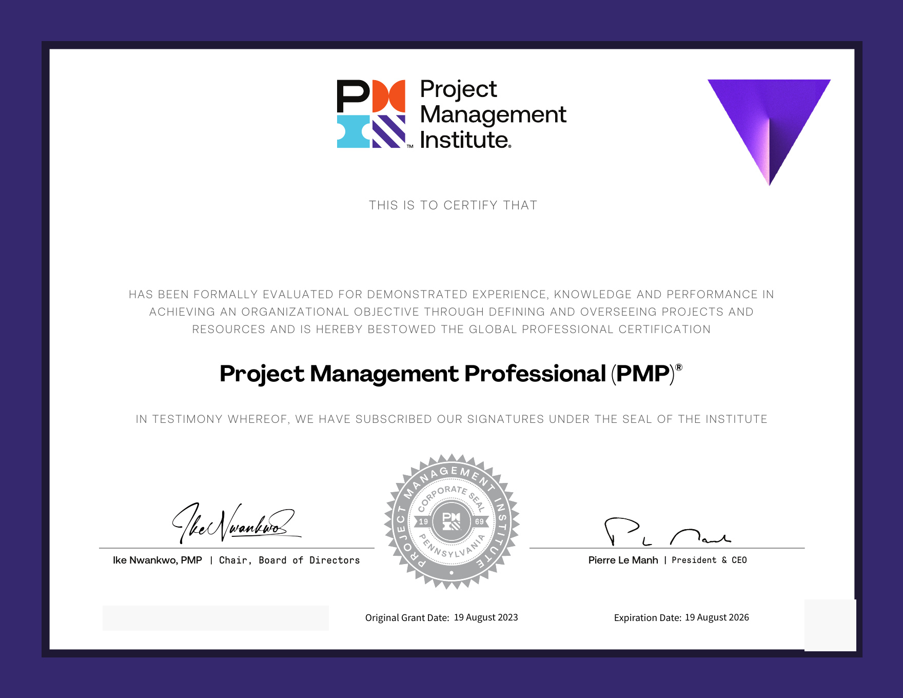 PMP 证书遮挡版